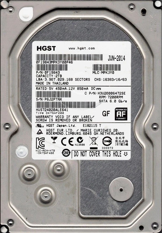 HUS724020ALE641 P/N: 0F19843 MLC: MPK3Y0 HGST 2TB - Bild 1 von 1