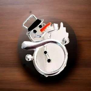 Broche prendedor muñeco de nieve vintage - diseño abstracto tono plata vacaciones invierno - Imagen 1 de 5