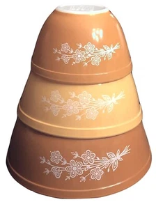 Set 3 ciotole di miscelazione vintage Pyrex Gold Butterfly 401 402 403 - Foto 1 di 1