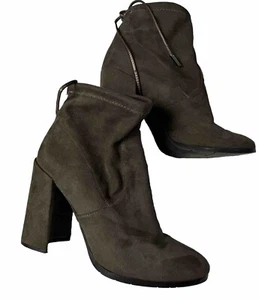 The Shoe Box Brown Suede Block Heel Ankle Boots Booties Slouch Italy Sz 39 - Picture 1 of 14