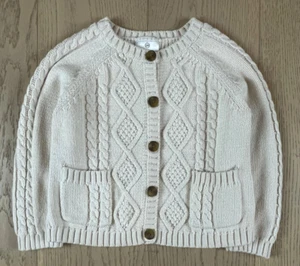 HANNA ANDERSSON SWEATER Cable Knit Cardigan CREAM Unisex 100 4T EUC Free Ship - Picture 1 of 1