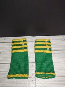 Vintage Yarn Green & Yellow Arm Hand Warmers With Thumb Holes - Picture 1 of 7