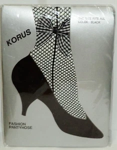 1 KORUS Fashion Pantyhose BLACK Fishnet W Bow Fits 5'5" To 5'8" 10olb To 165lb - Picture 1 of 1