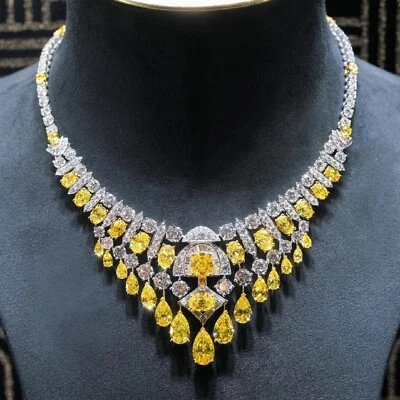 New Big Necklace For Women Banquet Party Show Jewelry Yellow Citrine Gemstone - Image 1 of 4