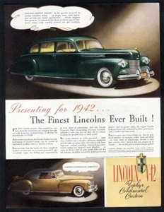 LINCOLN V-12 Zephyr 1942 and CONTINENTAL CABRIOLET Auto Car Ad  - Picture 1 of 1