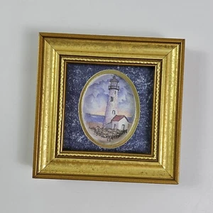 Fabrications Vintage Lighthouse Miniature Watercolor Signed By Sylvia Anderson - Picture 1 of 7
