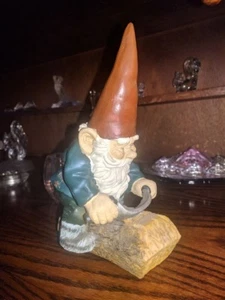 Rien Poortvliet Classic David the Gnome Figurine Statue Sawing Wooden Log 8.5in - Picture 1 of 9