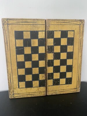 Antique Primitive Gameboard In Mustard - Image 1 of 4