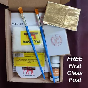 Gold Leaf Adhesive Brushes Kit 100 Sheets Size 7cm Glue Art Gilding Kit - Picture 1 of 7