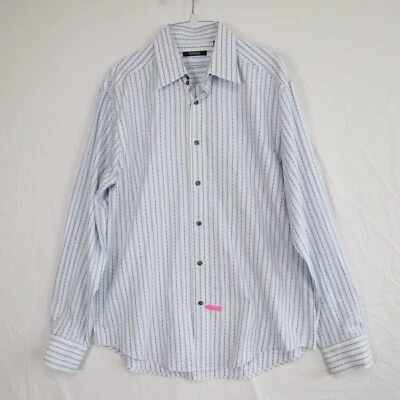 Camisa masculina Mondo Di Marco XL negócios casual botão para cima listrada azul manga longa - Imagem 1 de 4