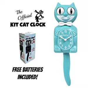 VIBRANT BLUE TURQUOISE KIT CAT CLOCK 15.5" Free Battery USA MADE Kit-Cat Klock - Picture 1 of 5