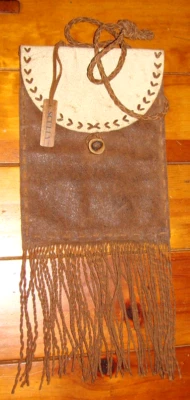 SCULLY 棕色麂皮绒 BOHO FRINGE 肩包 十字架翻盖钱包 — 第 1/4 张图片