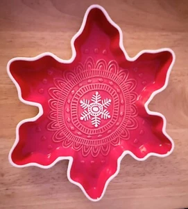 Hallmark Christmas Ceramic Red & White Snowflake Tray - NEW - Picture 1 of 2