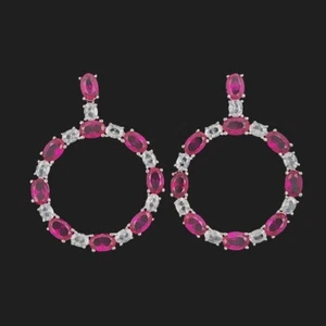 925 Sterling Silver 3x5mm Oval Ruby Sapphire 1.2" Stud Earrings Gemstone - Picture 1 of 3