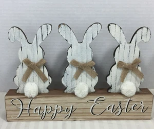 Wood Rabbit Bunny Trio Easter Table Decor Decoration FARMHOUSE Cottage Chic - Picture 1 of 9