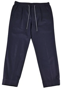 SuitSupply Ames Jogginghose Anzughose Plissee dunkelblau Flanell Wolle Kordelzug 34 - Bild 1 von 9