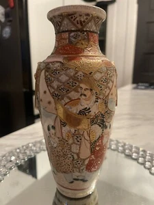Antique Japanese Satsuma Meiji Vase Hand Painted Gold MoriageGilt Samurai - Picture 1 of 11