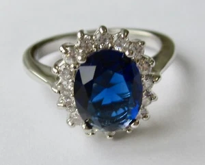 Faux Sapphire & Cubic Zirconia replica Diana/ Kate Ring UK Size P1/2 by M&S - Picture 1 of 13