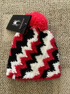 Spyder Beanie Hat Pom Pom Winter Knit Fleece Lined Mosaic Womens Girls One Size - Picture 1 of 2
