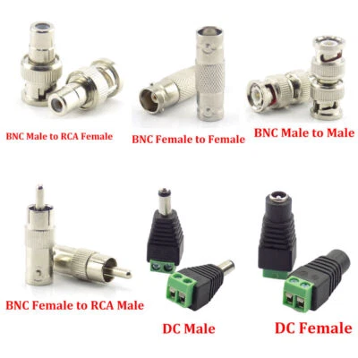 BNC DC Male Female to RCA Coupler Connectors Plug Joiner CCTV Camera Video Balun - Image 1 of 4