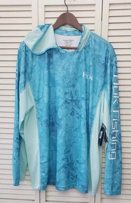 Camisa de manga larga con capucha HUK Icon X para hombre talla XL verde claro azul Foto 1 de 4
