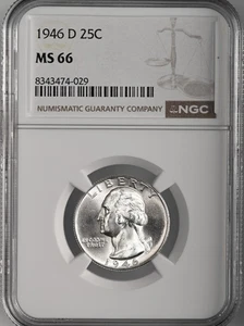 1946-D  25C WASHINGTON SILVER QUARTER "DENVER MINT" NGC MS66 #8343474-029 - Picture 1 of 4