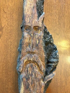 Holz Geist Schnitzerei alter Mann Kopf Wandbild Skulptur Alaska Watteholz Rinde - Bild 1 von 8