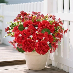 Flores de geranios artificiales de 14"" para exteriores, 12 paquetes mezclados de flotas de seda falsa... - Imagen 1 de 7