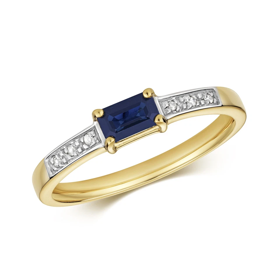 Bague Solitaire Femme Or Jaune 9 k/carat et Diamant avec Saphir - Photo 1/1
