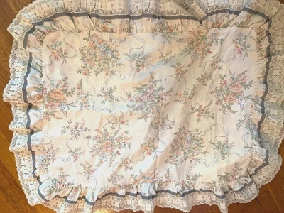 VINTAGE CROSCILL FLORAL RIBBON LACE Standard Pillow Shams Set 2 - Image 1 of 2
