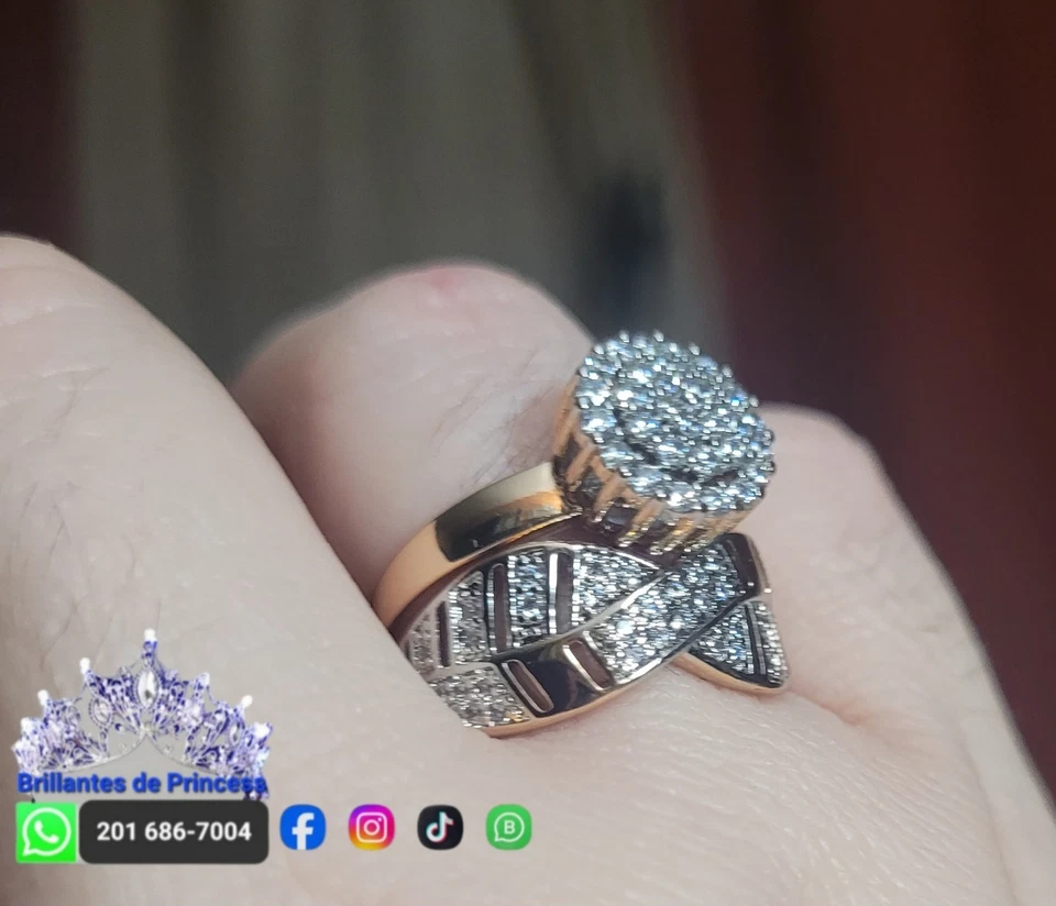 Proposal Ring Two Rings Gold Filled  Size 8 micro Zirconia All Around No Turnish - Image 1 of 1