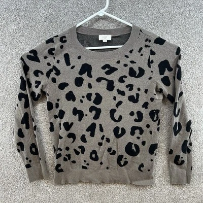 Loft Women's Sweater Size Medium Gray Black Animal Print Long Sleeve - Image 1 of 4