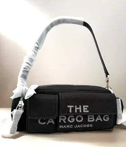AUTH NWT Marc Jacobs The Cargo Logo Zip Top Canvas Shoulder Bag In Black - Picture 1 of 23