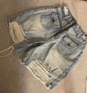 One Teaspoon Denim Shorts High Waist Zip Front Cutoffs Pockets Streight 22 - Picture 1 of 10