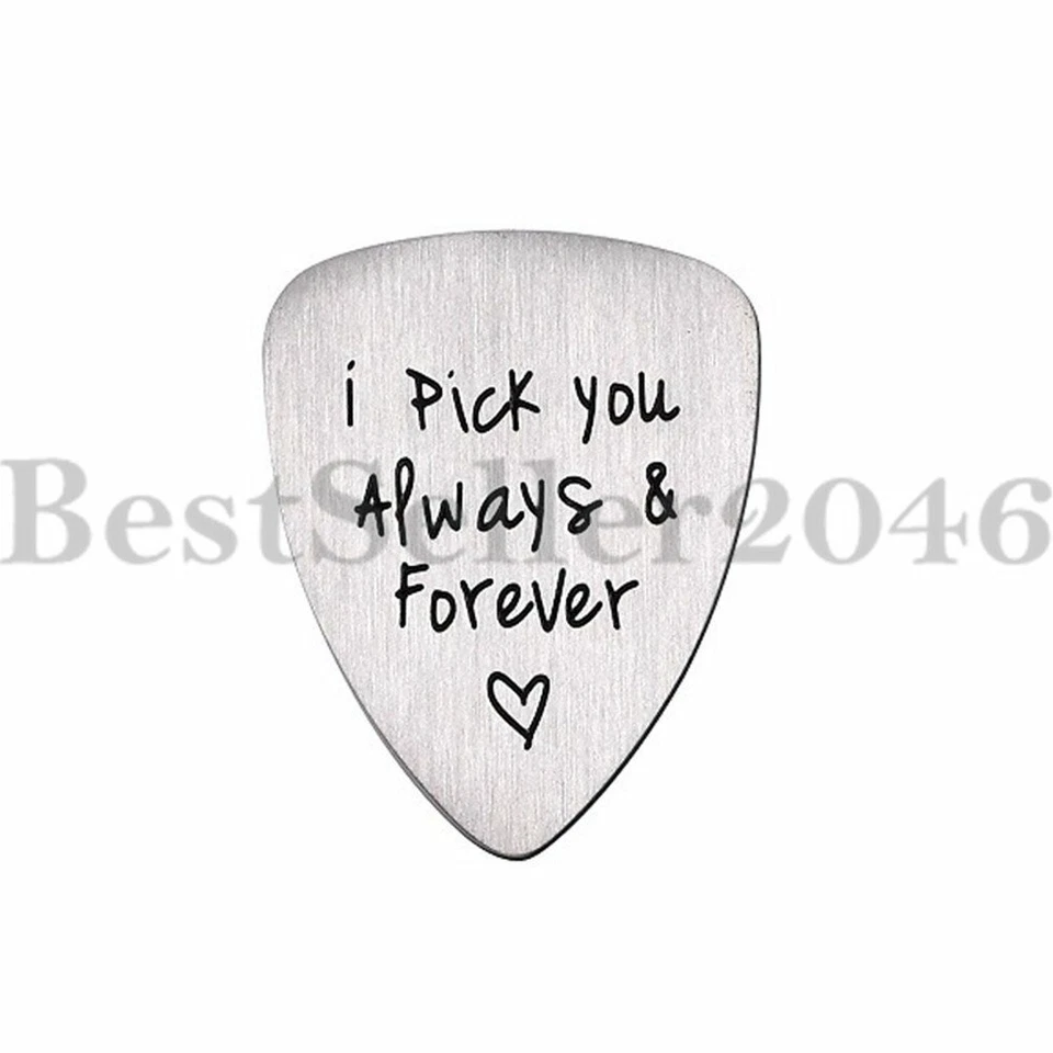 i pick you always & forever Stainless Steel Guitar Pick Gift for Musician Boy - Image 1 of 4