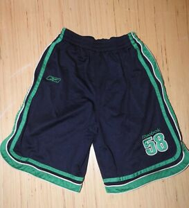 Reebok Basketball Shorts Boys Medium Long Retro Blue Green Mesh Pockets Athletic