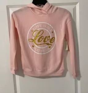 Bobbie Brooks Girl's Pink Pullover Hoodie “LOVE IS ALL YOU NEED” M (7-8) NWT - Picture 1 of 5