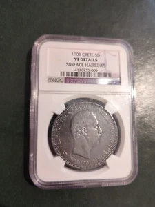 1901 Crete 5 Drachmai VF 30 NGC - Picture 1 of 2