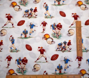 Alexander Henry Fabric 1 1/8 Yard 50 Yard Line Playing Football Ivory Cotton Vtg - Picture 1 of 2