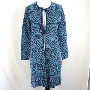 Sigrid Olsen Cardigan Sweater Womens Size M Blue Print Open Tie Neck Long Sleeve - Picture 1 of 7