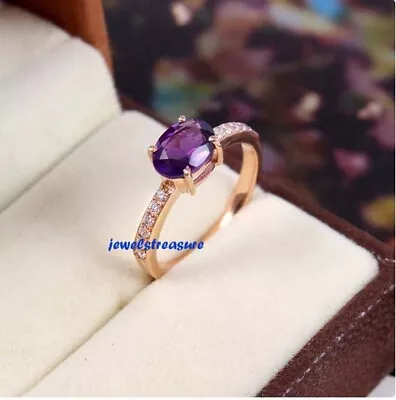 Natural Amethyst & CZ Gemstones with 925 Sterling Silver Women's Ring #J8299 - Image 1 of 4
