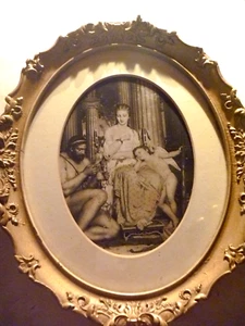 Antique Framed Print Oval Gesso Angel with Greek Woman - Picture 1 of 11