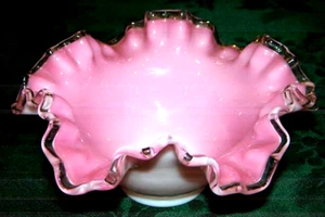 Fenton Peach Interior White Exterior Ruffled Edge 7.25 In Silvercrest Candy Bowl - Picture 1 of 1
