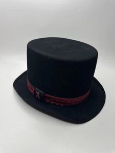 Sombrero de copa Disney Alive in Wonderland negro estilo encaje rojo ribete estampado 01/10 SHI - Imagen 1 de 11