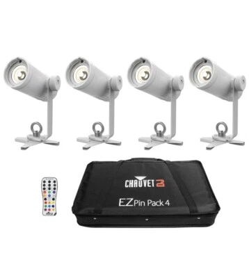 💐Chauvet DJ Ezpin Pack 4 EZpin Pin Spot Light Fixtures Remote & Carry Case💐 - Image 1 of 4