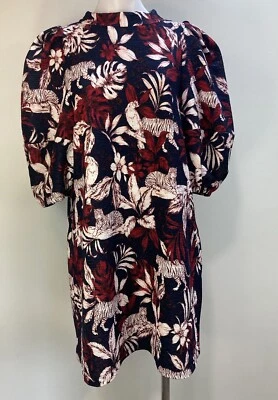 Vestido Max & Co M / estampado tigre selva / mangas globo / tela texturizada Foto 1 de 4