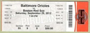 RED SOX @ ORIOLES ~ Sept 2012 Ticket ~ Machado GW Homer ~ FREE SHIPPING - Bild 1 von 1