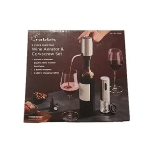 Rabbit Electric Wine Aerator Corkscrew Opener 5-Piece Accessory Set New - Picture 1 of 3