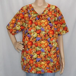 Blusa Médica Temática Cottonality Cosecha de Otoño Manga Corta Acción de Gracias - Imagen 1 de 12