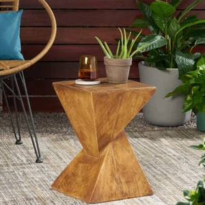 Twist Table Teak Root Shape Stool Pedestal Concrete Accent Table Coffee End Desk - Picture 1 of 18